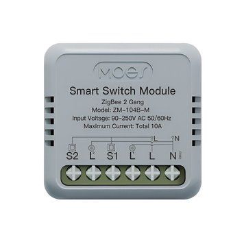 Moes Zigbee Mini Smart Switch Module 2 Gang 10A (Neutral Wire) ZM-104B-M-LT-MS foto
