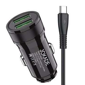 Автомобильное зарядное устройство Jokade 2*USB-A с кабелем USB-A на Type-C 3,4A JH010, черный JH010CCTYBK фото