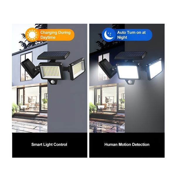 Solar Outdoor Lights 4000LM 210 Leds, Remote Control, 3 Adjustable Heads, Motion Sensor Lights, IP65 Waterproof, Black SL210RCBK foto