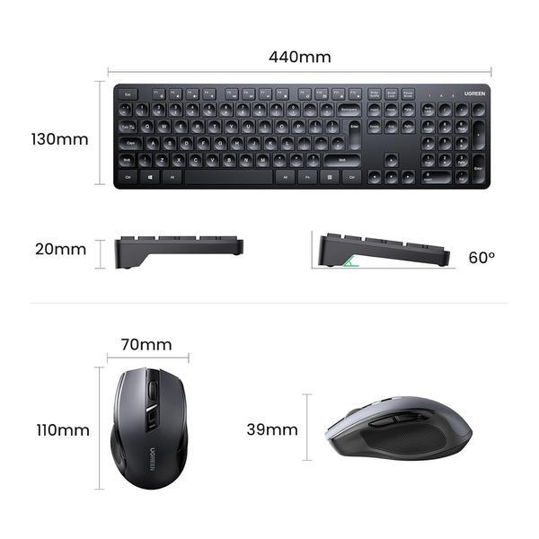 UGREEN Wireless Combo Keyboard and Mouse Ergonomic US MK006, Black 35740 foto