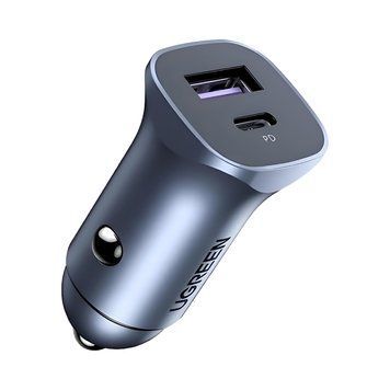 Автомобильное зарядное устройство UGREEN 1*USB-A+Type-C, алюминий 3 А, 30 Вт, серый 40858 фото