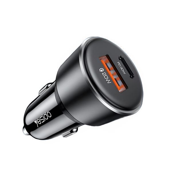 Yesido Car Charger Dual Port 1*USB-A+1*Type-C 50W Max 2.4A, Black Y64 foto