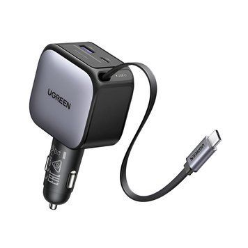Автомобильное зарядное устройство UGREEN 1*Type-C+1*USB-A с кабелем Type-C, выдвижное, 90 Вт, серый | EC603 55909B фото