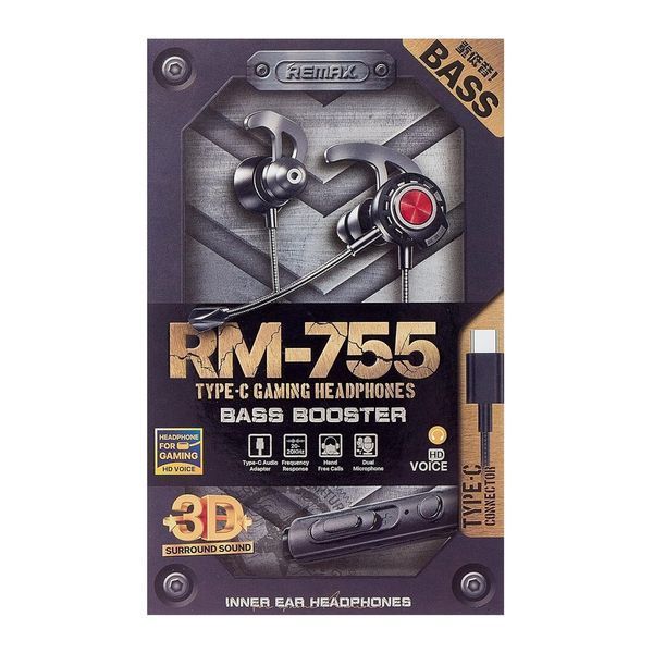 Remax Headphone Type-c RM-755 Gaming, Black-Red REMHEGARM755BR foto