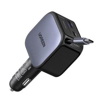 UGREEN Автомобильное зарядное устройство 1*Type-C+1*USB-A с втягивающимся кабелем Type-C, 60 Вт, черный | EC602 55212B фото
