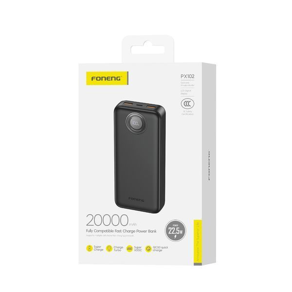 Foneng Power Bank with Digital Display 20000 mAh, 22.5W, Black PX102BK foto