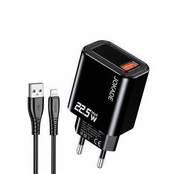 Настенное зарядное устройство Jokade 1*USB-A с кабелем USB-A на Lightning, макс. 22,5 Вт JB139, черный JB139LTBK фото