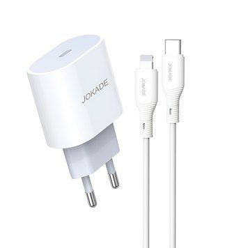 Настенное зарядное устройство Jokade с кабелем Type-C для Lightning 20 Вт Chengyun JB010, белый JB010LT фото