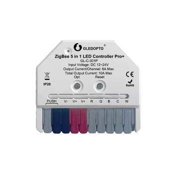Gledopto ZigBee Pro+ 5in1 Ultra mini LED Controller CCT/RGB/RGBW/RGBCCT/Single Color (GL-C-301P), DC12~24V, 6A/CH, max 10A output GL-C-301P foto