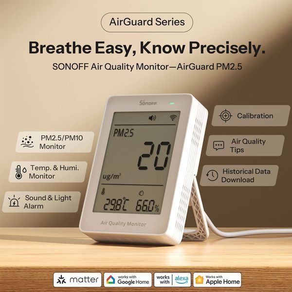 Sonoff Matter Over Wi-Fi Air Quality Monitor AirGuard PM2.5 / PM10 (SAWF-07P) 6920075743265 foto