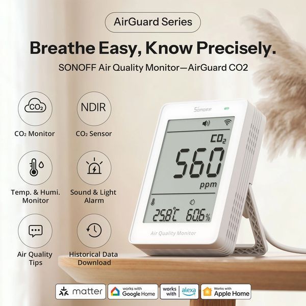 Sonoff Matter Over Wi-Fi Air Quality Monitor AirGuard CO2 (SAWF-08P) 6920075743258 foto