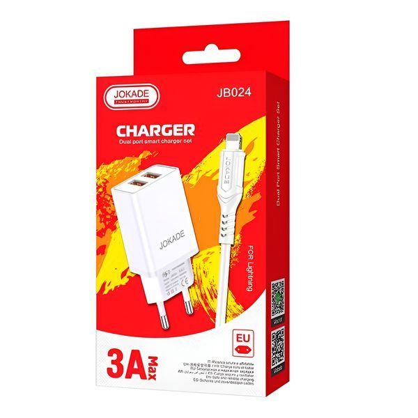 Jokade Wall Charger with Cable USB-A to Lightning Dual Port JB024 3A, White JB024WCCLIWH foto