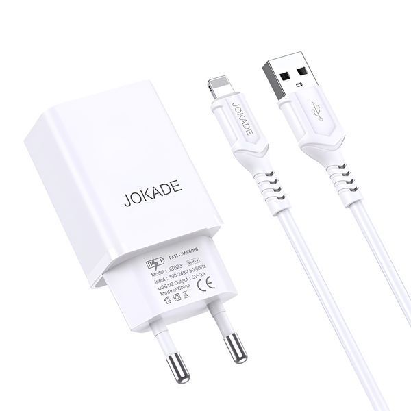 Jokade Wall Charger with Cable USB-A to Lightning Dual Port JB024 3A, White JB024WCCLIWH foto