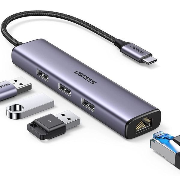 UGREEN HUB 4in1 USB 3.0 - 3*USB 3.0 + Gigabit RJ45 0,28M, черный 20265 фото