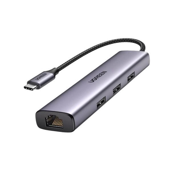 UGREEN HUB 4in1 USB 3.0 - 3*USB 3.0 + Gigabit RJ45 0,28M, черный 20265 фото