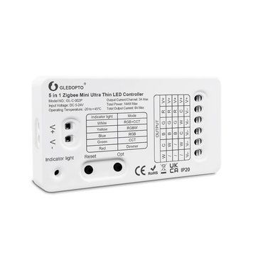 Gledopto ZigBee Pro Ultra Thin Mini 5in1 LED Strip Controller CCT/RGB/RGBW/RGBCCT/Single Color (GL-C-002P(6A/CH)), DC5~24V, 6A/CH, max 144W output GL-C-002P(6A/CH) foto