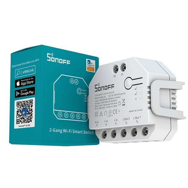 2-клавишный интеллектуальный коммутатор Sonoff Wi-Fi DUALR3 с измерением мощности (нейтральный провод) 6920075775402 фото