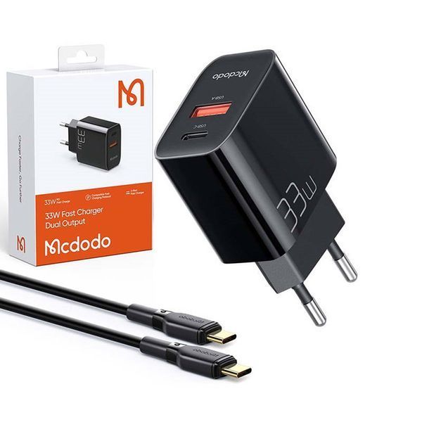 Mcdodo Wall Charger 1xUSB 1xType-C with Cable Type-C toType-C 33W, Black CH-0922 foto