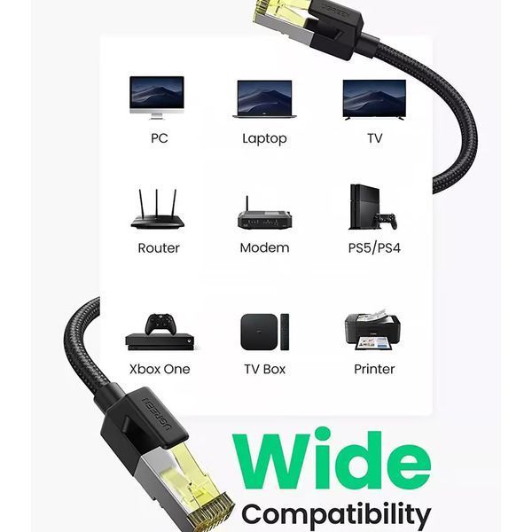UGREEN Cat7 Round Ethernet Cable, 10Gbps, 5m, Black 80425 foto
