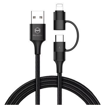 Mcdodo Cable Atom Series 2 in 1 USB-A to Lightning+Type-C with LED 2.4A 1.2m, Black CA-6800 foto