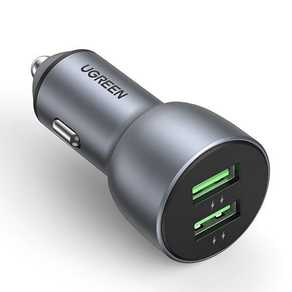 Автомобильное зарядное устройство UGREEN 2*USB-A, алюминий 3A, 36 Вт, серый 10144 фото