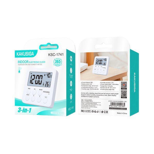 KAKU 3-in-1 Indoor Digital Clock & Hygrometer, White KSC-1741 foto