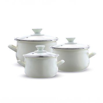 Emalia Olkusz, Set Of 6 Enameled Pots With Glass Lid, 14,16,18 Cm, Enameled Steel 35085 foto