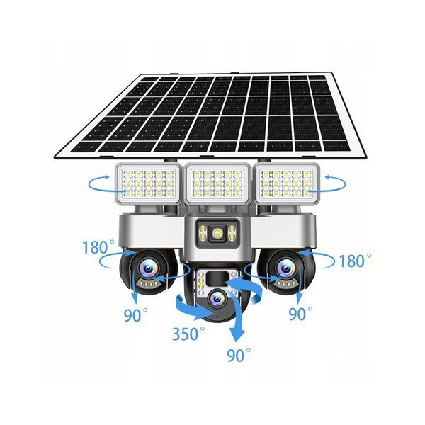 Solar Camera with Floodlight, 3 Lens PTZ, 15MP Ultra HD, 4G/Wi-Fi, 10X Zoom, Built-in Battery, APP V380 Pro, Black DW4GSC foto