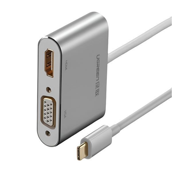 UGREEN Adapter USB-C to HDMI 4K@30Hz + VGA 1080p@60Hz (simultaneously use) with PD | CM162, Silver 50505 foto