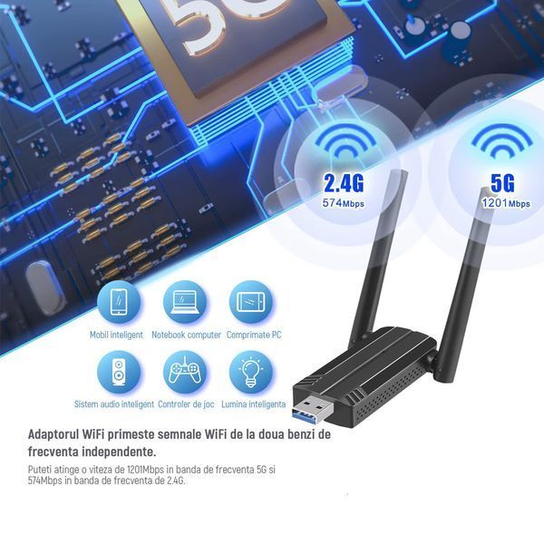 High-Speed USB 3.0 Wi-Fi 6 Adapter, 1800Mbps HSUWF6AD foto