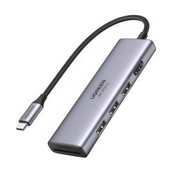 UGREEN HUB 6in1 Type-C 3.0 to HDMI 4K@60Hz + 3*USB-A 3.0 + SD/TF Converter CM511, Silver 60383 foto