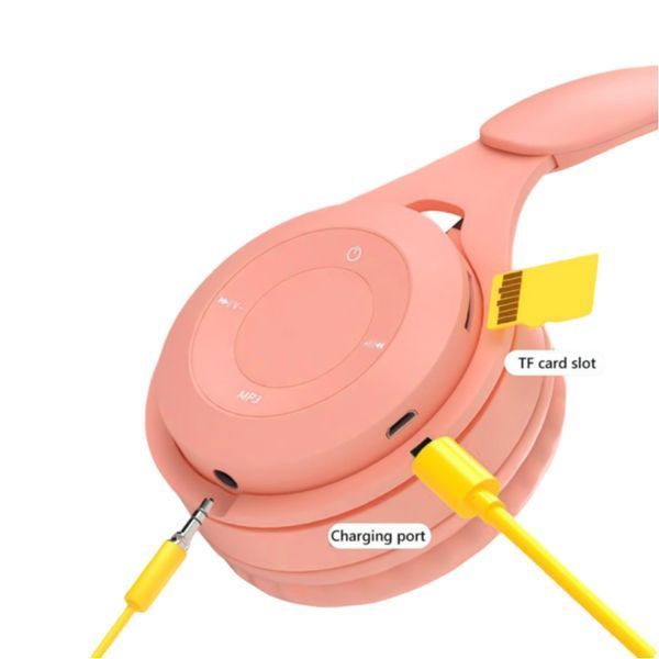 Накладные наушники-шлемы с микрофоном Bluetooth Macaron HiFi, розовые (поврежденная коробка) HMTWHMHPKDMG фото