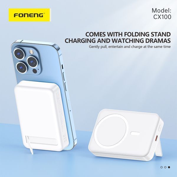 Foneng Power Bank Foldable Kickstand Magnetic Wireless 10000 mAh, 15W+ PD20W, White CX100WH foto