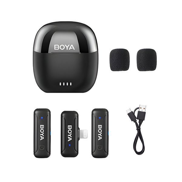 Boya Wireless Microphone 2.4GHz Dual-Channel with Charging Case (BY-WM3T-D2), Lightning Jack, Black BY-WM3T-D2 foto