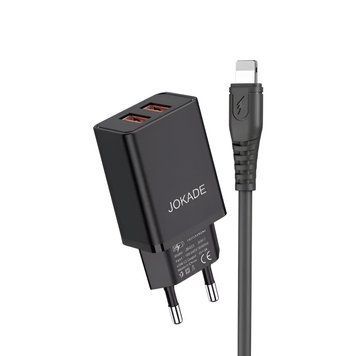 Зарядное устройство Jokade Liangzi Series 2*USB-A с кабелем USB-A на Lightning 1 м, черный JB024-3 фото