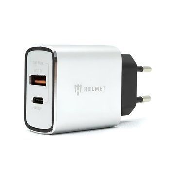 Настенное зарядное устройство Helmet USB/Type-C QC3.0 18 Вт, серебристый HMT-WCUTCSI фото