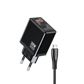 Настенное зарядное устройство Jokade 1*USB-A 5A, 20 Вт с кабелем Micro-USB JB086, черный JB086/2 фото